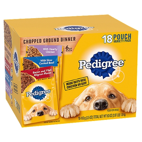 Pedigree Chopped Ground Dinner Food for Dogs Variety Pack, 3.5 oz, 18 count