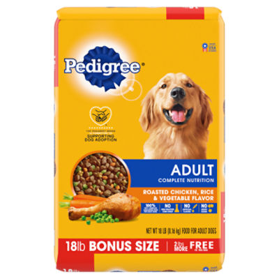 Pedigree Adult Complete Nutrition Roasted Chicken, Rice & Vegetable Flavor Dog Food, 18 lb