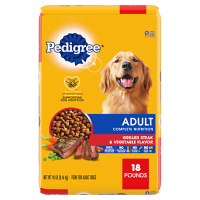 Pedigree Adult Complete Nutrition Grilled Steak & Vegetable Flavor Food for Adult Dogs, 18 lb