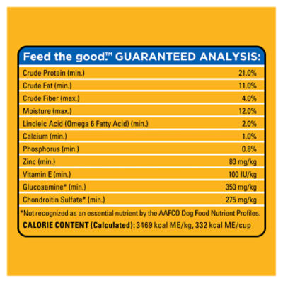 Pedigree dog 2025 food nutritional information