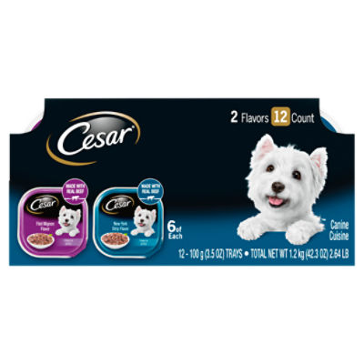 CESAR Adult Wet Dog Food Filets in Gravy Variety, Filet Mignon & New York Strip, (12) 3.5 oz. Trays, 2.64 Pound