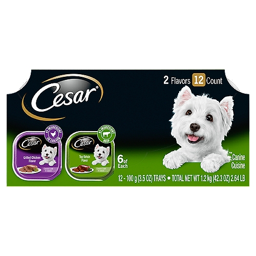 CESAR Wet Dog Food Classic Loaf in Sauce Top Sirloin & Grilled Chicken Variety, (12) 3.5 oz. Trays