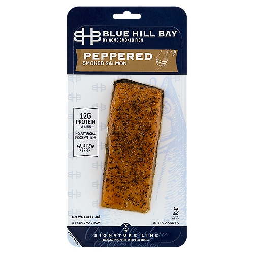 Acme Smoked Fish Blue Hill Bay Peppered Smoked Salmon, 4 oz
Astaxanthin is a carotenoid used in the feed of farm raised Atlantic salmon; it is in the same family as Vitamin A. Carotenoids are part of the natural diet consumed by salmon in the wild and give salmon its distinctive color.