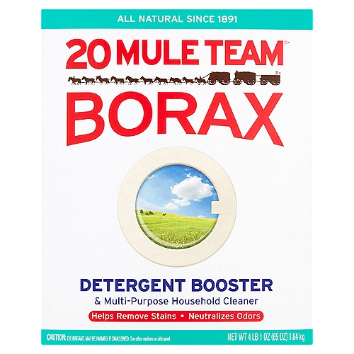 20 Mule Team Borax Detergent Booster & Multi-Purpose Household Cleaner, 4 lb 1 oz
One Ingredient, Many Uses™
Mattress odors, garbage pails, outdoor furniture
Tile/grout, refrigerators, stainless steel
Pots & pans, microwaves, fine China