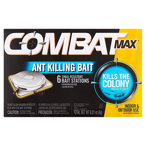 How Combat Max® Ant Killing Bait Works:n1. Ants enter bait station and eat the bait.n2. Ants take the bait back to the nest.n3. Ants pass the bait on to the queen and destroy the entire colony.nnKills common household ants, including argentine, cornfield, odorous house and pavement ants.