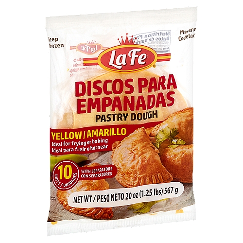 La Fe Yellow Pastry Dough, 10 count, 20 oz
This dough is ideal to prepare your favorite pastries with meat filling. The following can also be used as substitutes: cheese, chicken, ham, etc.