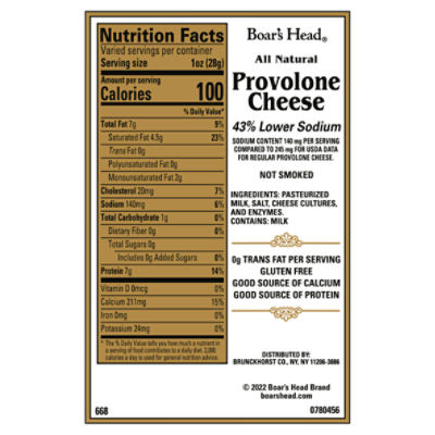 Boar's Head 43% Lower Sodium All Natural Provolone Cheese