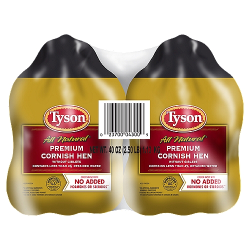 Tyson® All Natural* Premium Cornish Hen Without Giblets, Twin Pack, 2.5 lb. (Frozen)