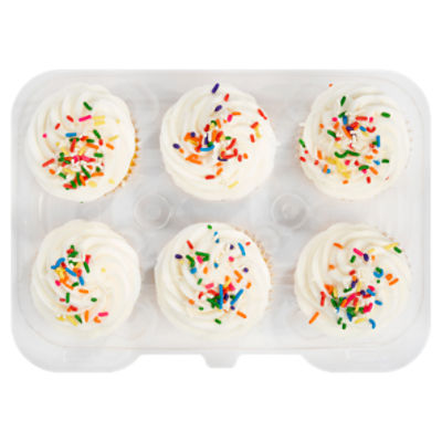 6 Pack Yellow Cupcakes W/ Vanilla Icing, 10 Ounce