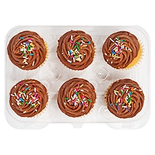 6 Pack Yellow Cupcakes W/ Chocolate Icing, 10 Ounce
