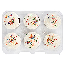 6 Pack Chocolate Cupcakes W/ Vanilla Icing, 10 Ounce