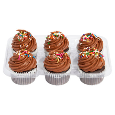 6 Pack Chocolate Cupcakes W/ Chocolate Icing, 10 Ounce