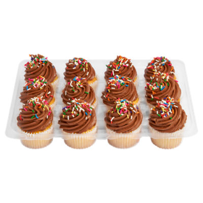 12 Pack Yellow Cupcakes W/ Chocolate Icing