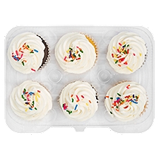6 Pack Yellow & Chocolate Cupcakes W/ Vanilla Icing, 10 Ounce
