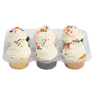 6 Pack Yellow & Chocolate Cupcakes W/ Vanilla Icing, 10 Ounce