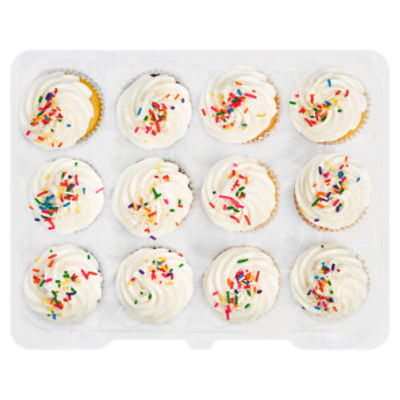 12 Pack Yellow & Chocolate Cupcakes With Vanilla Icing, 20 Ounce