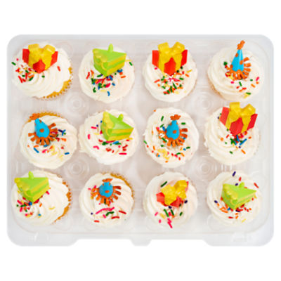 12 Pack Yellow Cupcakes W/ Vanilla Icing & Picks