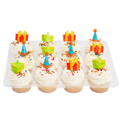 12 Pack Yellow Cupcakes W/ Vanilla Icing & Picks
