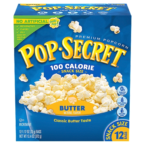 Pop Secret Butter Microwave Premium Popcorn Snack Size, 1.12 oz, 12 count