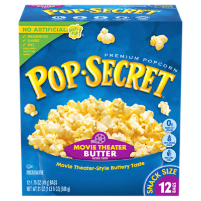 Pop Secret Microwave Popcorn, Movie Theater Butter Flavor, 1.75 Oz Snack Bags, 12 Ct