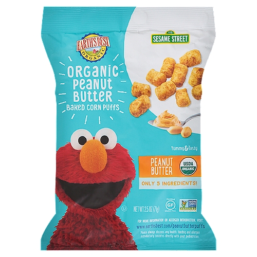 Earth's Best Organic Peanut Butter Baked Corn Puffs, 2.5 oz
Earth's Best® Organic Peanut Butter Puffs are made with organic ingredients grown from the earth - no artificial flavors, colors, preservatives or potentially harmful pesticides. These delicious puffs are made with only 5 simple ingredients. Made with real organic peanut butter, this is a deliciously simple and wholesome snack that kids will love to munch on.