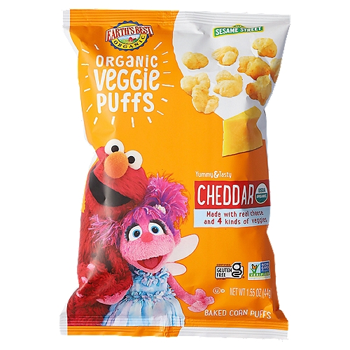 Earth's Best Organic 123 Sesame Street Cheddar Organic Veggie Baked Corn Puffs for ages 2+, 1.55 oz