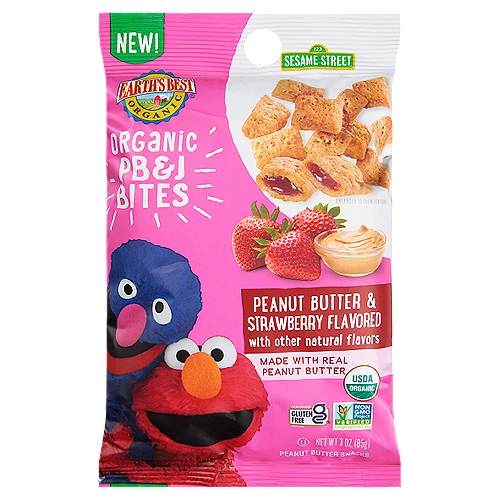 Earth's Best Organic PB&J Bites Peanut Butter & Strawberry Flavored Snacks, 3 oz
Earth's Best Organic® PB&J Bites are a childhood staple packed into a wholesome and crunchy craveable bite. Our bites are made with organic ingredients grown from the earth - no artificial flavors or potentially harmful pesticides.