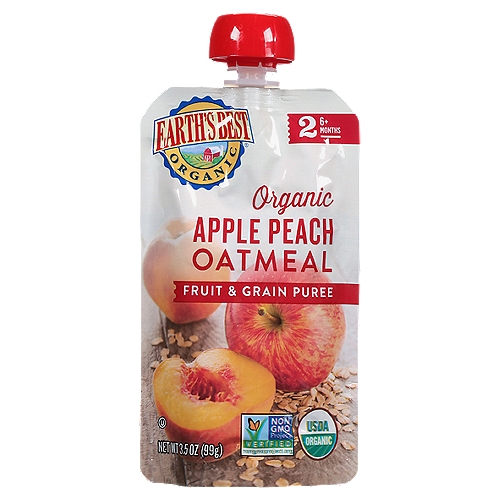Earth's Best Organic Apple Peach Oatmeal Fruit & Grain Puree Baby Food, 2 6+ Months, 3.5 oz