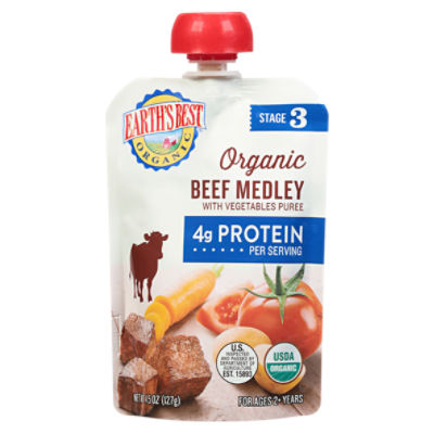 Earth's Best Organic Organic Beef Medley with Vegetables Puree Baby Food, for ages 2+ years, 4.5 oz
