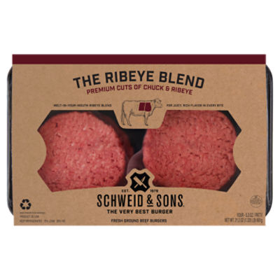 Schweid & Sons The Ribeye Blend Fresh Ground Beef Burgers Patty, 5.3 oz, 4 count