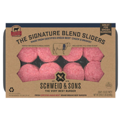 Schweid & Sons CAB The Signature Blend Sliders Ground Beef Burgers, 2.5 oz, 8 count