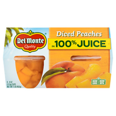 Del Monte Diced Peaches in 100% Juice, 4 oz, 4 count
