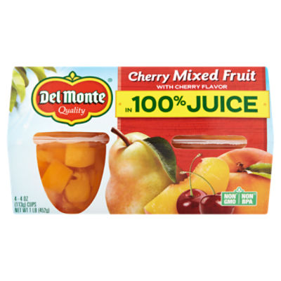 Del Monte Cherry Mixed Fruit with Cherry Flavor in 100% Juice, 4 oz, 4 ...