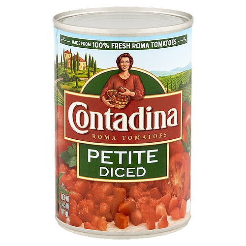 Contadina Petite Diced Roma Tomatoes, 14.5 oz
Non GMO**
**Ingredients of the types used in this product are not genetically modified

Non BPA***
***Packaging produced without the intentional addition of BPA