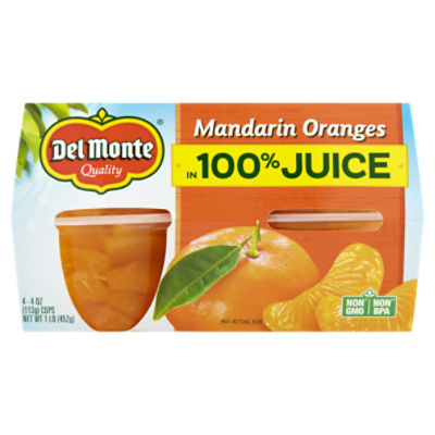 Del Monte Mandarin Oranges in 100 Juice, 4 oz, 4 count ShopRite