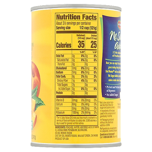 Del Monte No Sugar Added Sliced, Peaches
