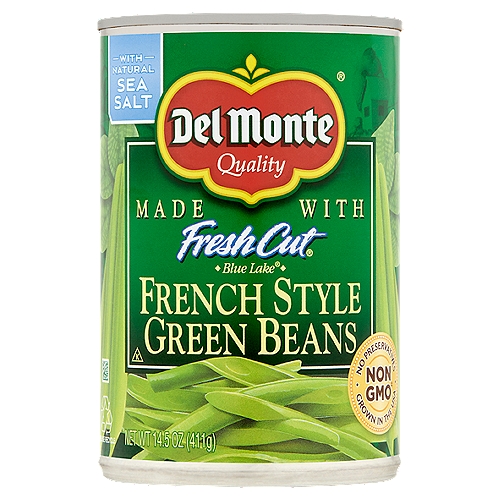 Del Monte Fresh Cut French Style Green Beans, 14.5 oz
Made with Fresh Cut®
Blue Lake®

Non GMO‡
‡Ingredients of the types used in this product are not genetically modified Non-BPA Packaging produced without the intentional addition of BPA