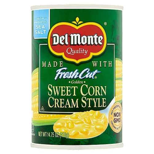 Del Monte Golden Cream Style Sweet Corn, 14.75 oz
Made with Fresh Cut®

Non GMO‡
‡Corn and other ingredients used in this product are not genetically modified or bioengineered