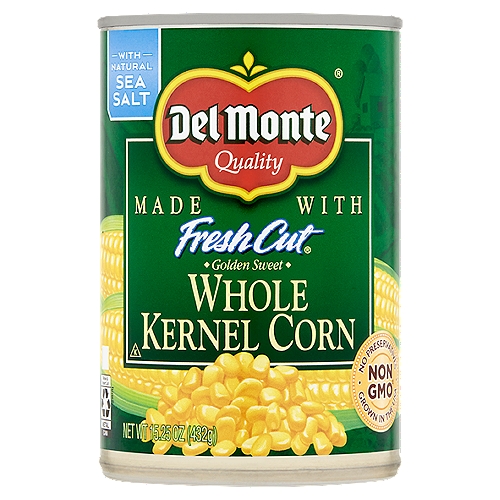 Del Monte Golden Sweet Whole Kernel Corn, 15.25 oz
Non GMO‡
‡ Ingredients of the types used in this product are not genetically modified