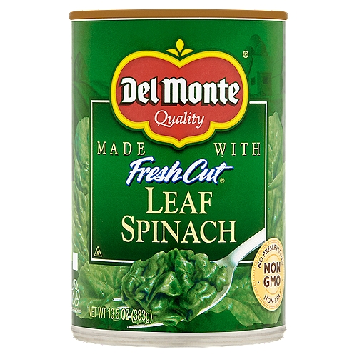 Del Monte Fresh Cut Leaf Spinach, 13.5 oz
Made with Fresh Cut®

Non GMO ‡
† Ingredients of the types used in this product are not genetically modified.

Non-BPA ‡‡
‡‡ Packaging produced without the intentional addition of BPA