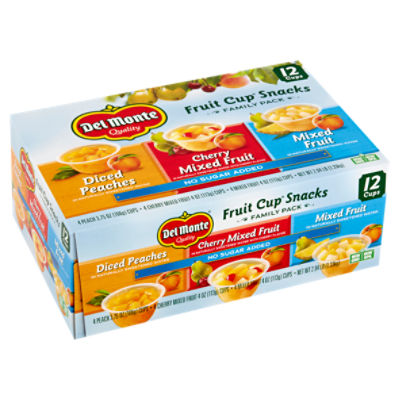 Del Monte Diced Peaches, Cherry and Mixed Fruit Cup Snacks Family Pack