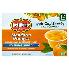 Del Monte Fruit Cup Snacks, No Sugar Added Mandarin Oranges, 3 Pound