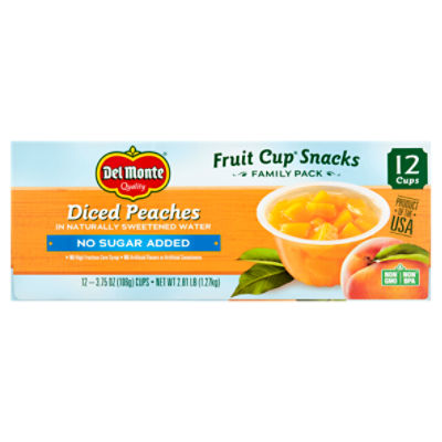 Del Monte Fruit Cup Snacks Diced Peaches Family Pack, 3.75 oz, 12 count