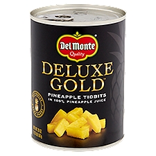 Del Monte Deluxe Gold 100% Pineapple Juice, Pineapple Tidbits, 20 Ounce