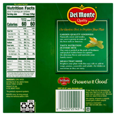 Del Monte Whole Kernel Corn Value Pack, 15.25 oz, 4 count