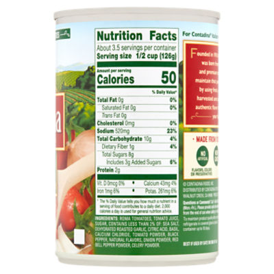 Canned Tomatoes Nutrition Label