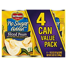 Del Monte No Sugar Added Sliced Pears Value Pack, 14.5 oz, 4 count
