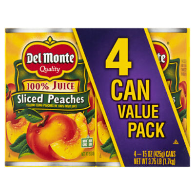 Del Monte 100 Juice Sliced Peaches, 15 oz, 4 count