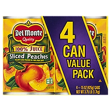 Del Monte 100% Juice Sliced Peaches, 15 oz, 4 count 