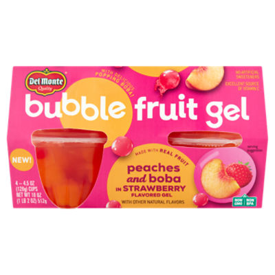 Del Monte Peaches and Boba in Strawberry Flavored Bubble Fruit Gel, 4.5 oz, 4 count